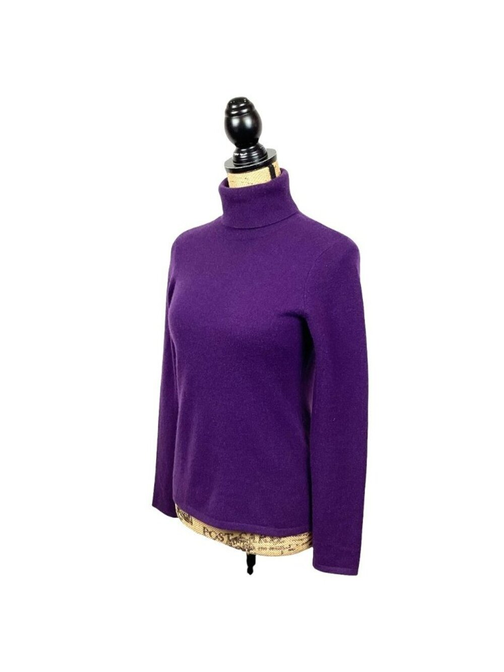 Black Saks Fifth Avenue Womens Purple Cashmere Turtleneck Sweater Size S Made In - Picture 5 of 8